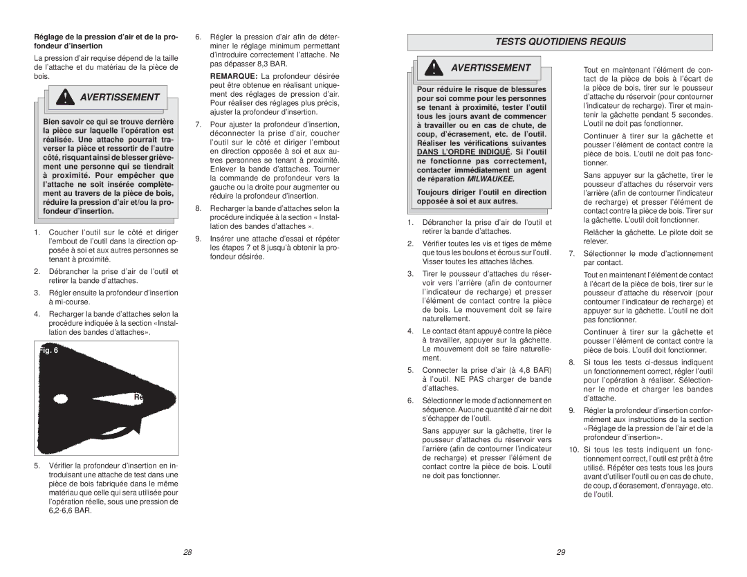 Milwaukee 7100-20 manual Tests Quotidiens Requis 