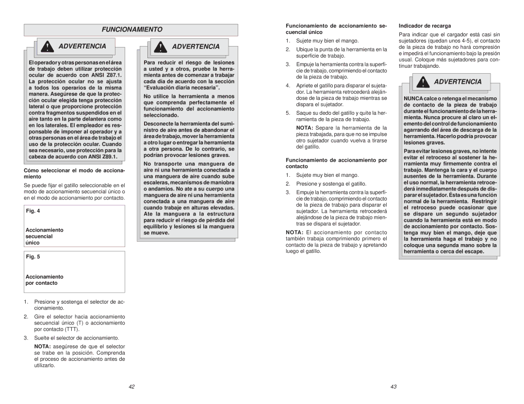 Milwaukee 7100-20 manual Funcionamiento, Cómo seleccionar el modo de acciona- miento 