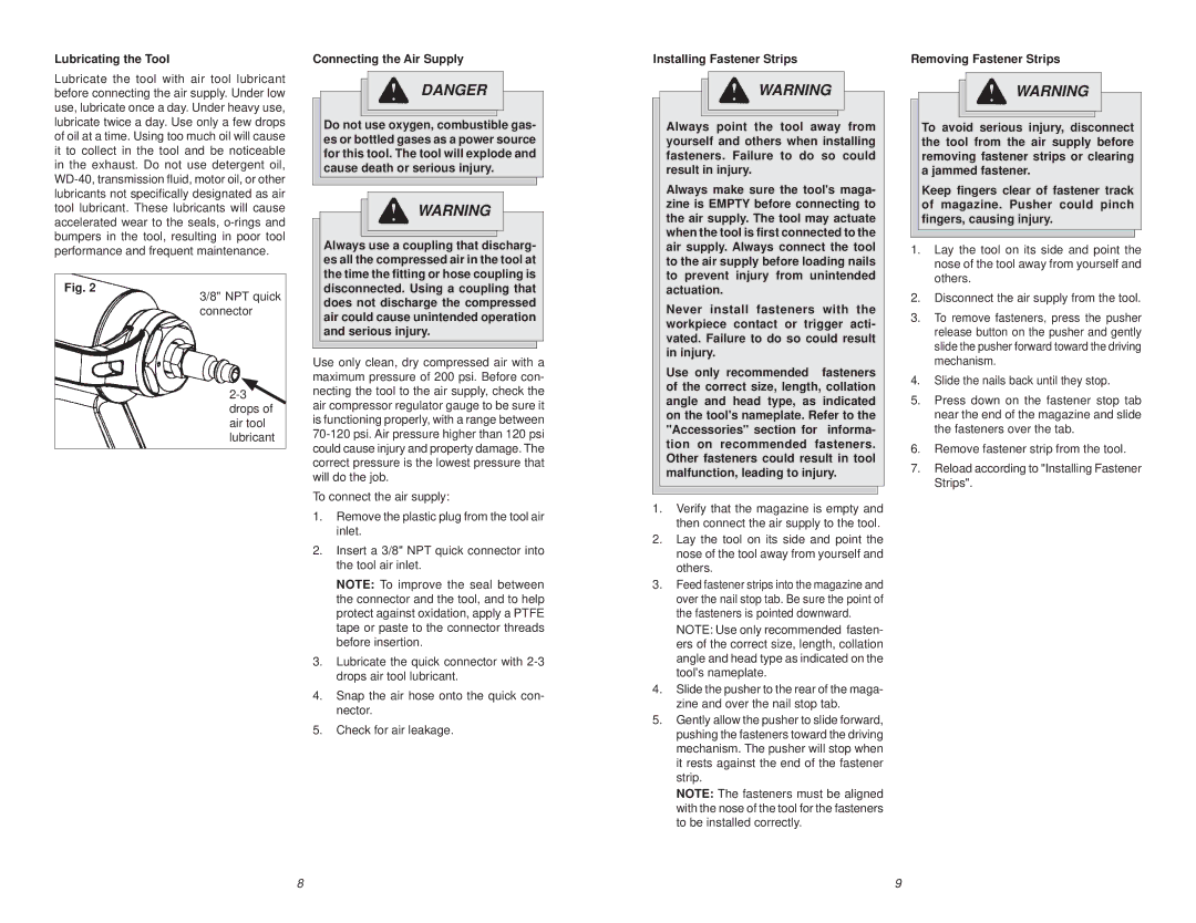 Milwaukee 7100-20 manual Lubricating the Tool, NPT quick connector Drops of air tool lubricant, Connecting the Air Supply 