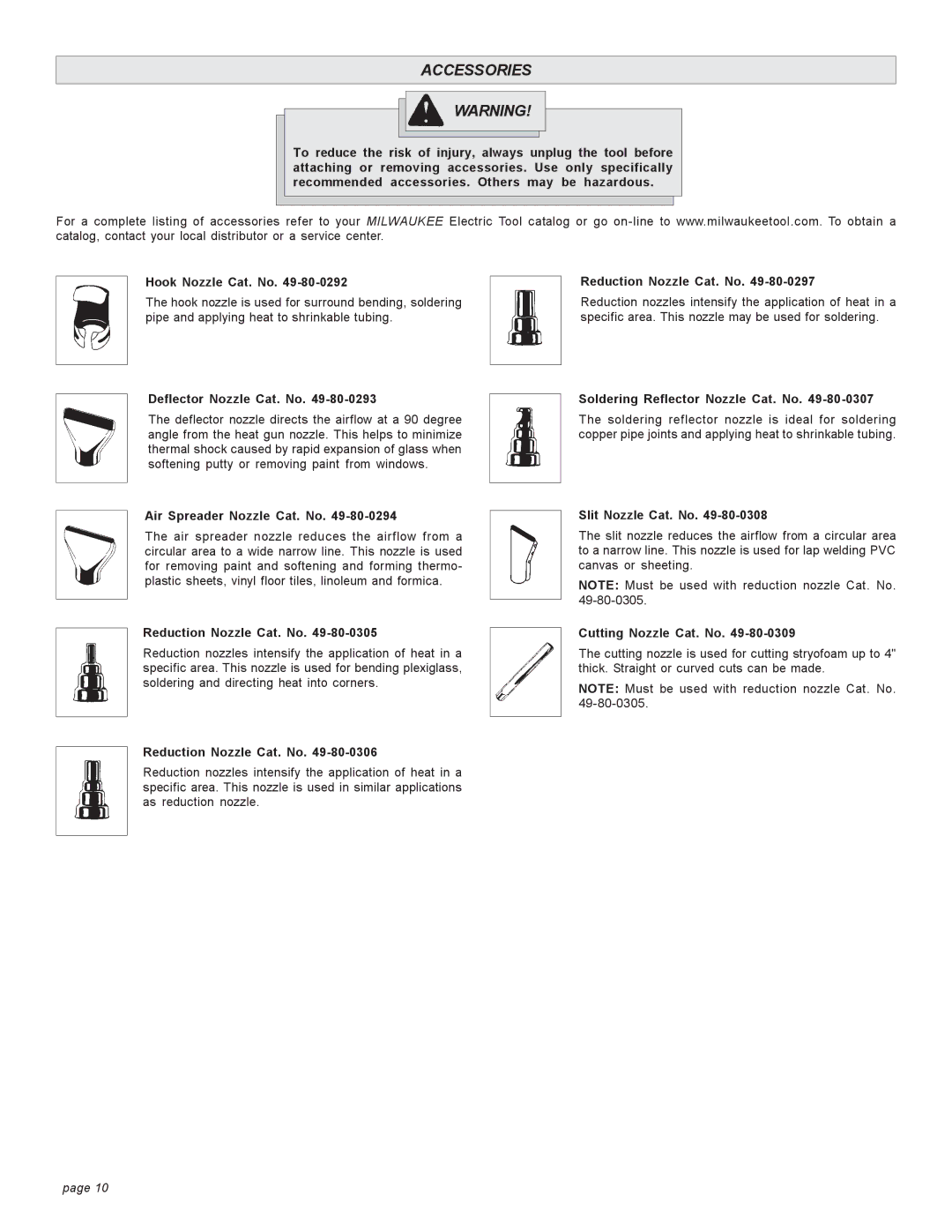 Milwaukee 8975, 8988-20, 8978, 8986-20, 8977 manual Accessories 