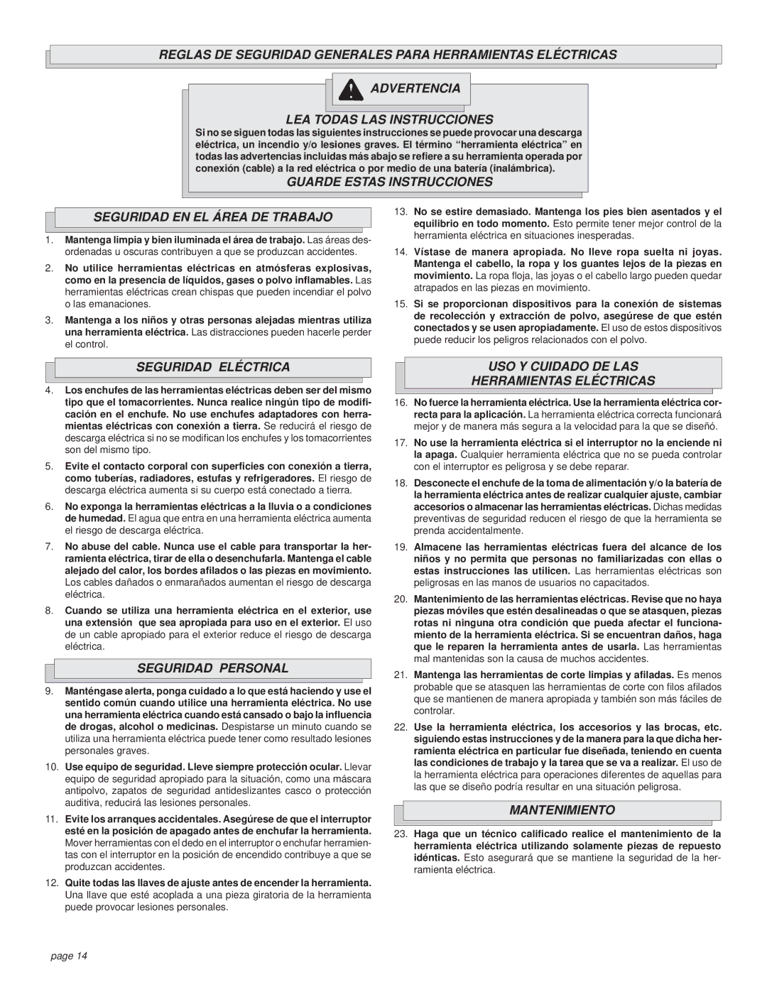 Milwaukee 9072-20 Guarde Estas Instrucciones Seguridad EN EL Área DE Trabajo, Seguridad Eléctrica, Seguridad Personal 