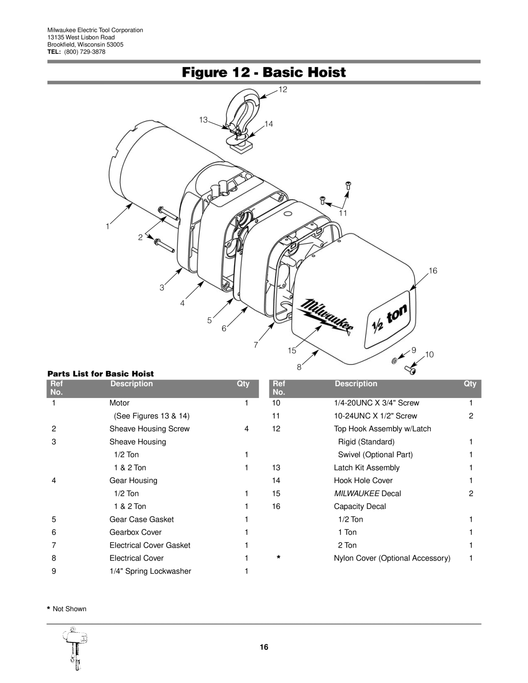 Milwaukee 9560, 9572, 9573, 9571, 9568, 9570, 9565, 9561, 9567, 9566, 9562 manual Basic Hoist 