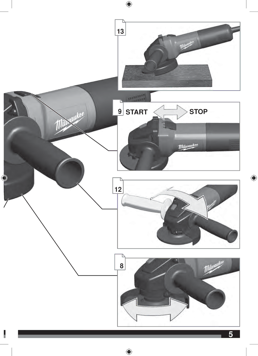 Milwaukee AG 750-100, AG 750-125 manual Start Stop 