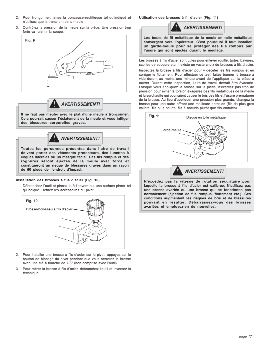 Milwaukee angle grinder manual Utilisation des brosses à fil d’acier Fig 