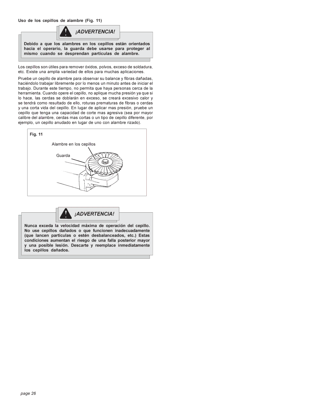 Milwaukee angle grinder manual Uso de los cepillos de alambre Fig 