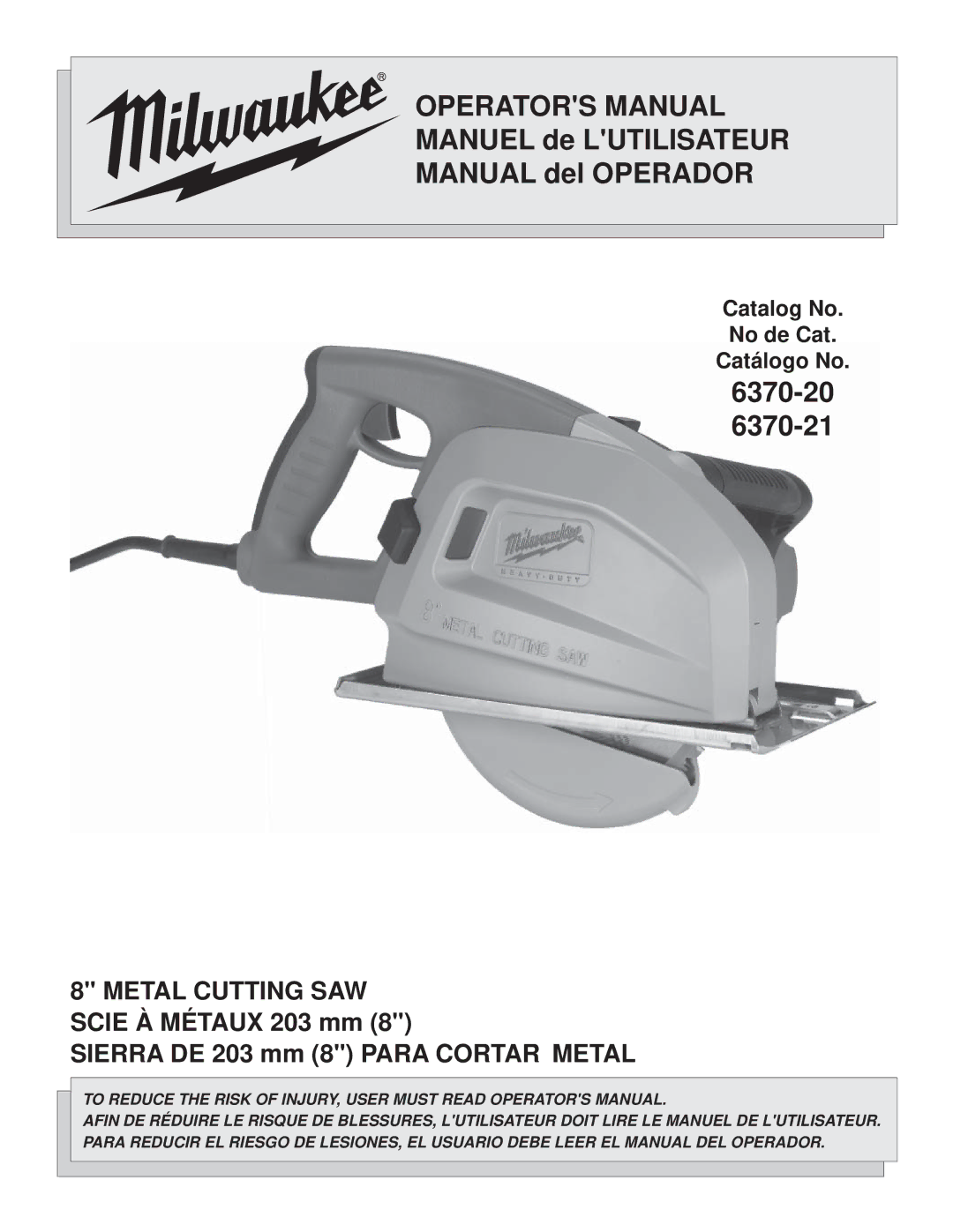 Milwaukee CUTTING SAW manual Operators Manual 