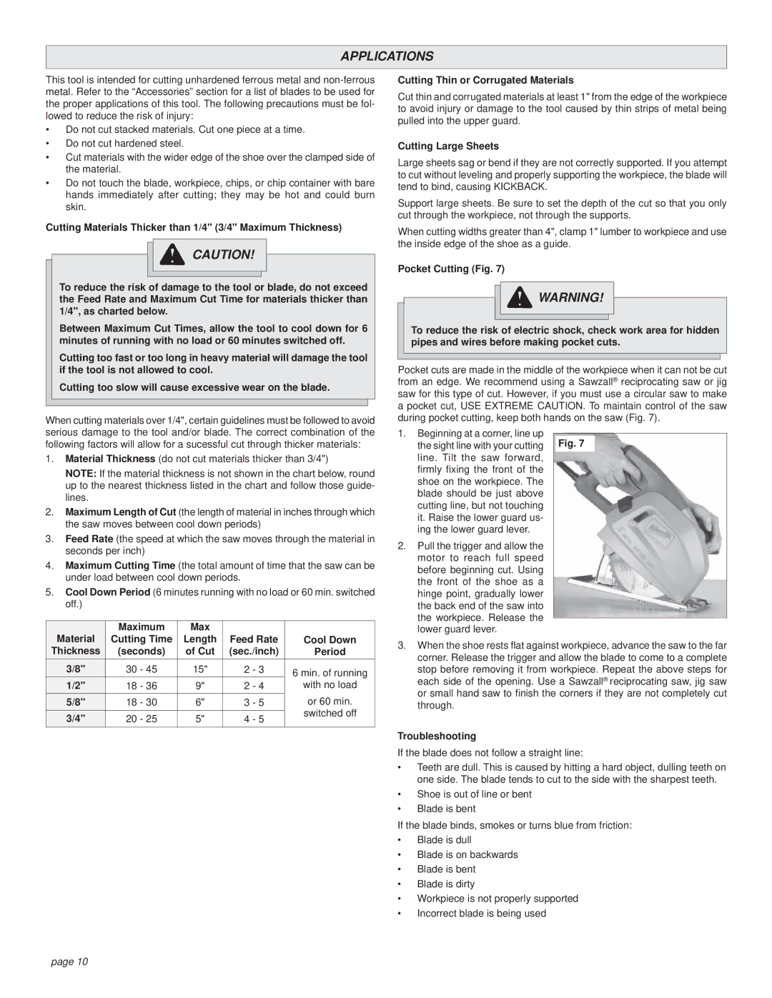 Milwaukee CUTTING SAW manual Applications 