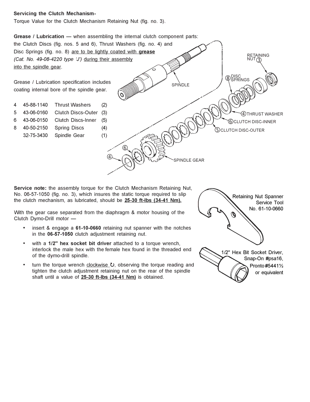 Milwaukee Dymodrill manual Servicing the Clutch Mechanism, Cat. No -08-4220 type ‘J’ during their assembly 