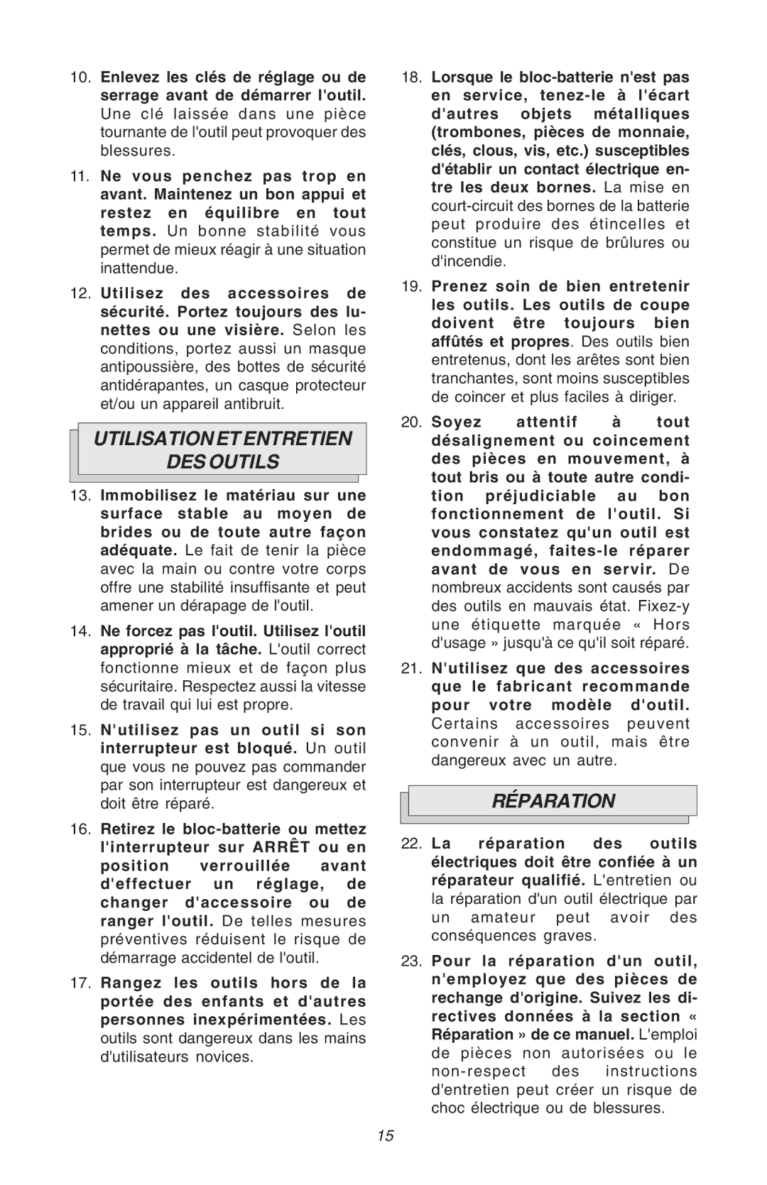 Milwaukee Hammer-Drill manual Utilisation ET Entretien DES Outils, Réparation 