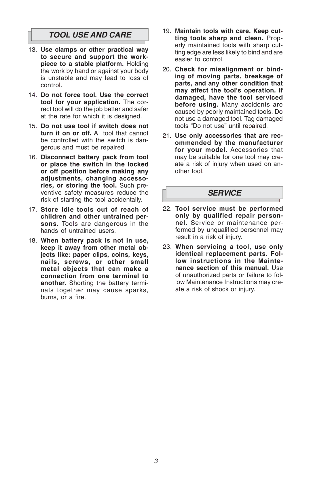 Milwaukee Hammer-Drill manual Tool USE and Care, Service 