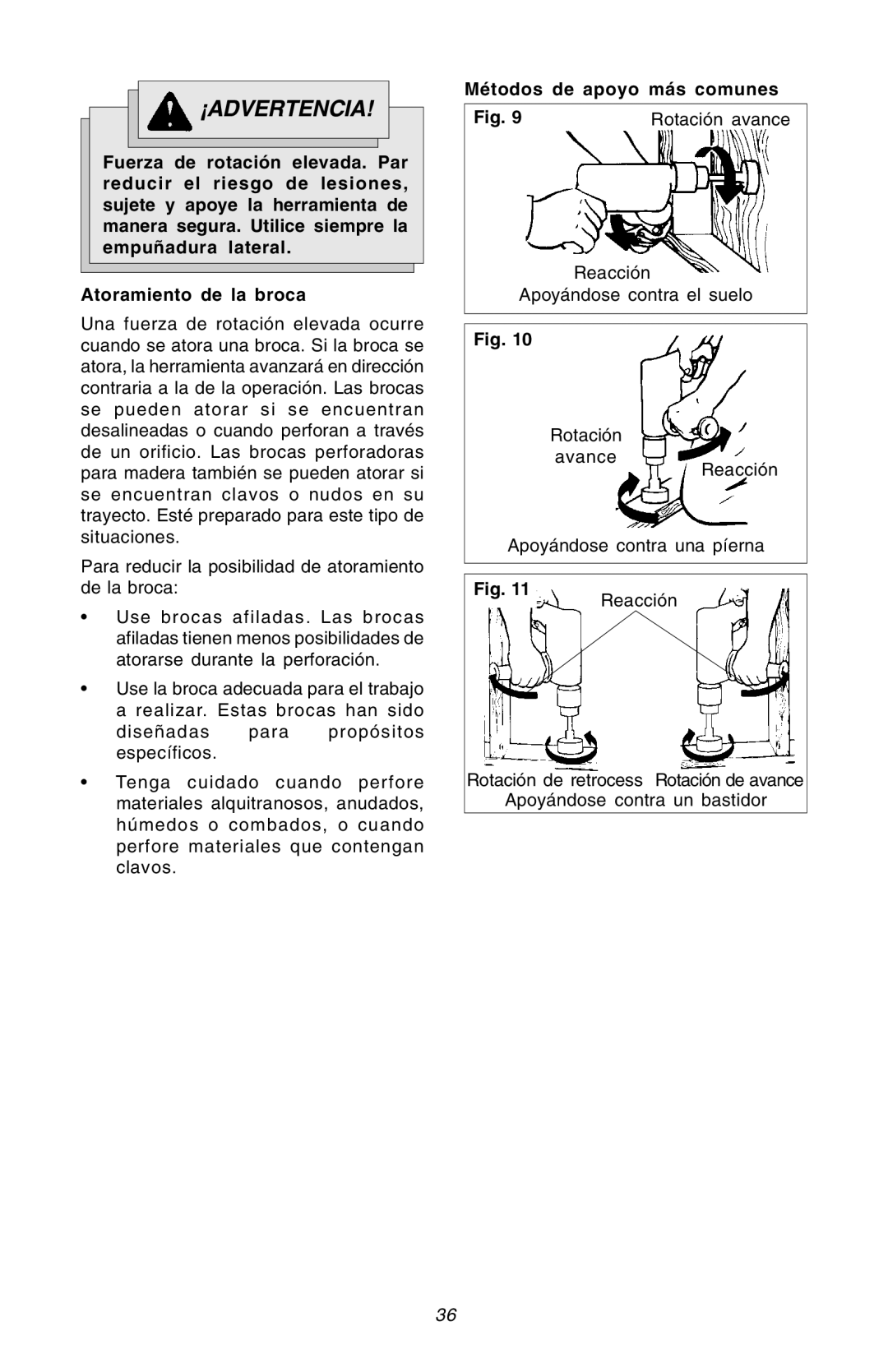 Milwaukee Hammer-Drill manual Métodos de apoyo más comunes Rotación avance 