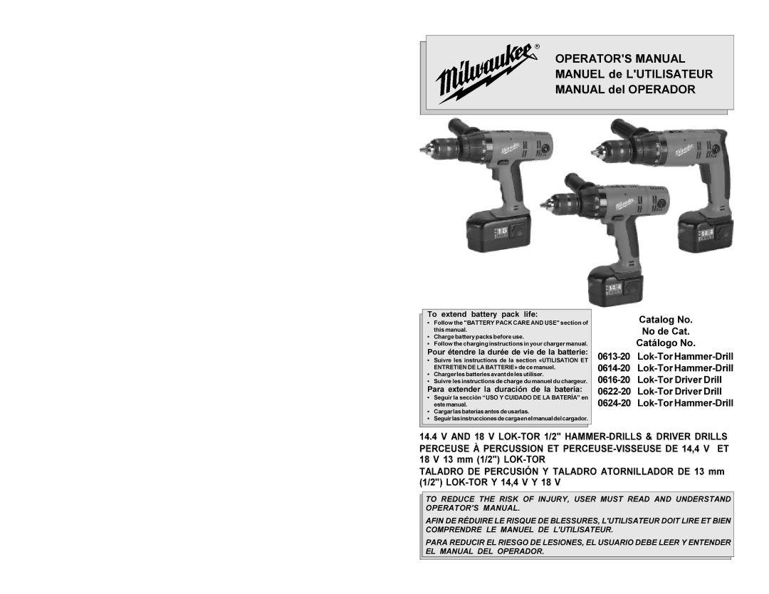 Milwaukee Hammer Drill manual To extend battery pack life, Para extender la duración de la batería 