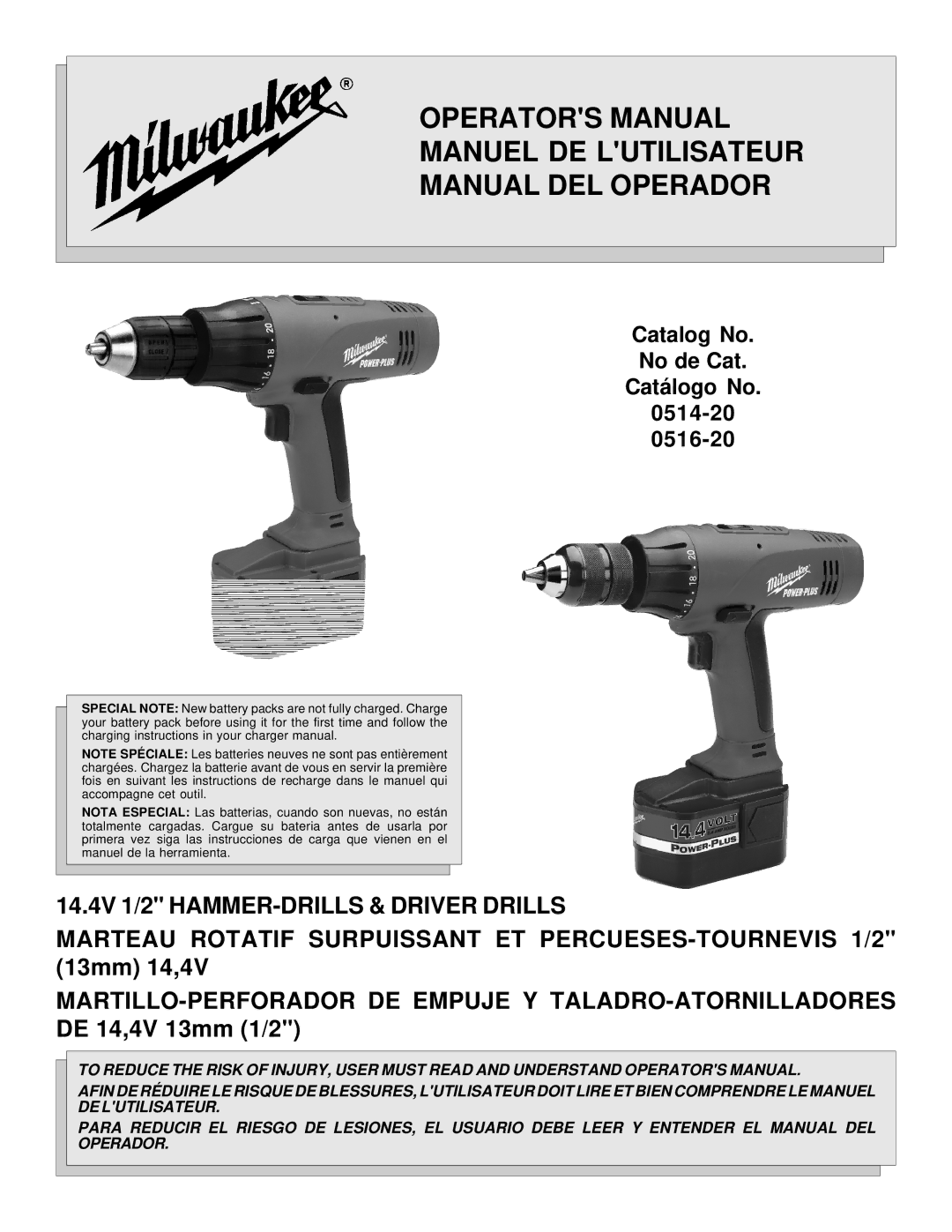 Milwaukee HAMMER-DRILLS & DRIVER DRILLS manual Operators Manual Manuel DE Lutilisateur Manual DEL Operador 