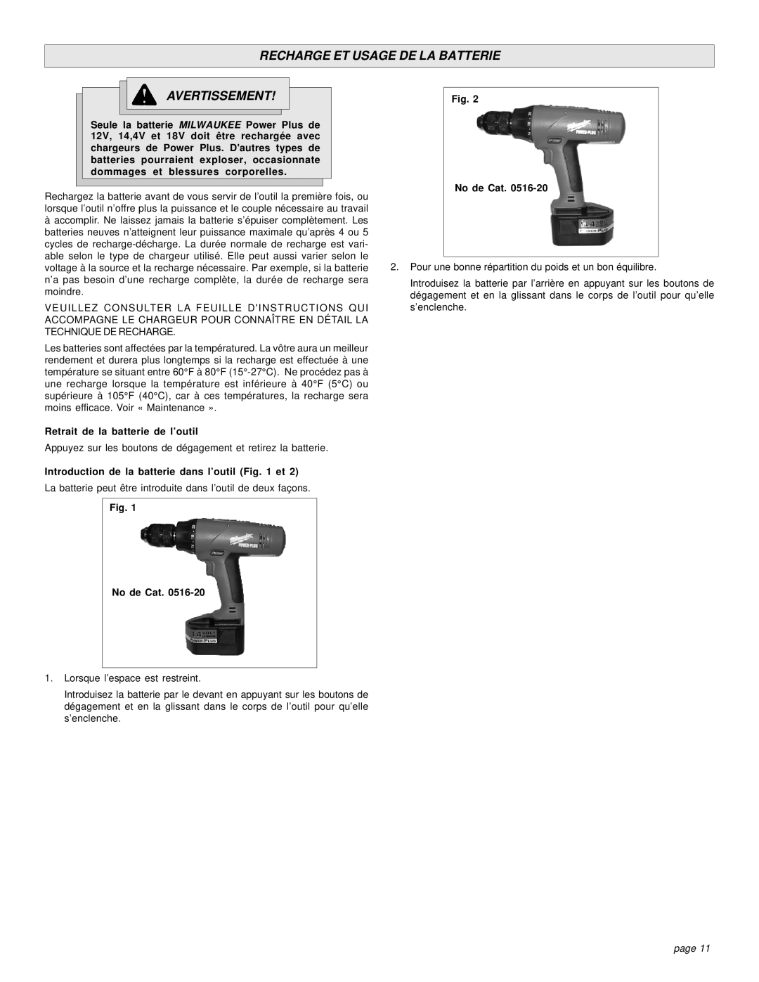 Milwaukee HAMMER-DRILLS & DRIVER DRILLS Recharge ET Usage DE LA Batterie Avertissement, Retrait de la batterie de l’outil 