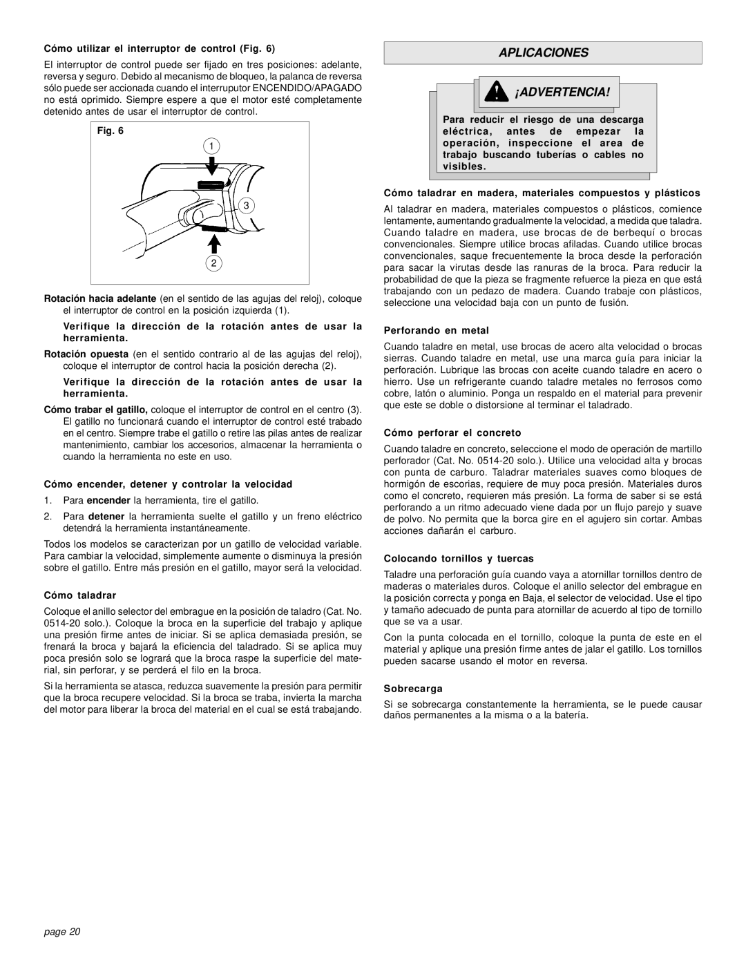 Milwaukee HAMMER-DRILLS & DRIVER DRILLS manual Aplicaciones ¡ADVERTENCIA 