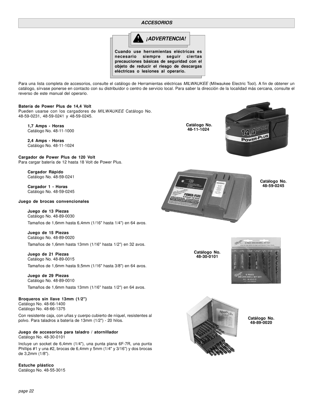 Milwaukee HAMMER-DRILLS & DRIVER DRILLS Batería de Power Plus de 14,4 Volt, Amps Horas, Cargador de Power Plus de 120 Volt 