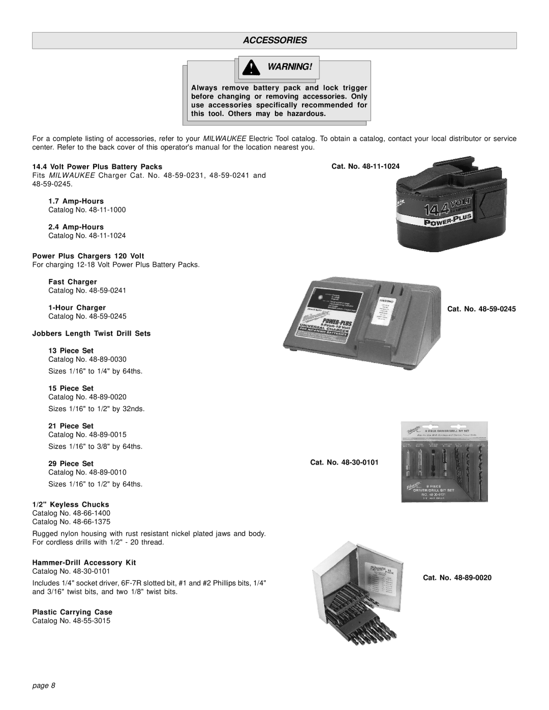 Milwaukee HAMMER-DRILLS & DRIVER DRILLS manual Accessories 