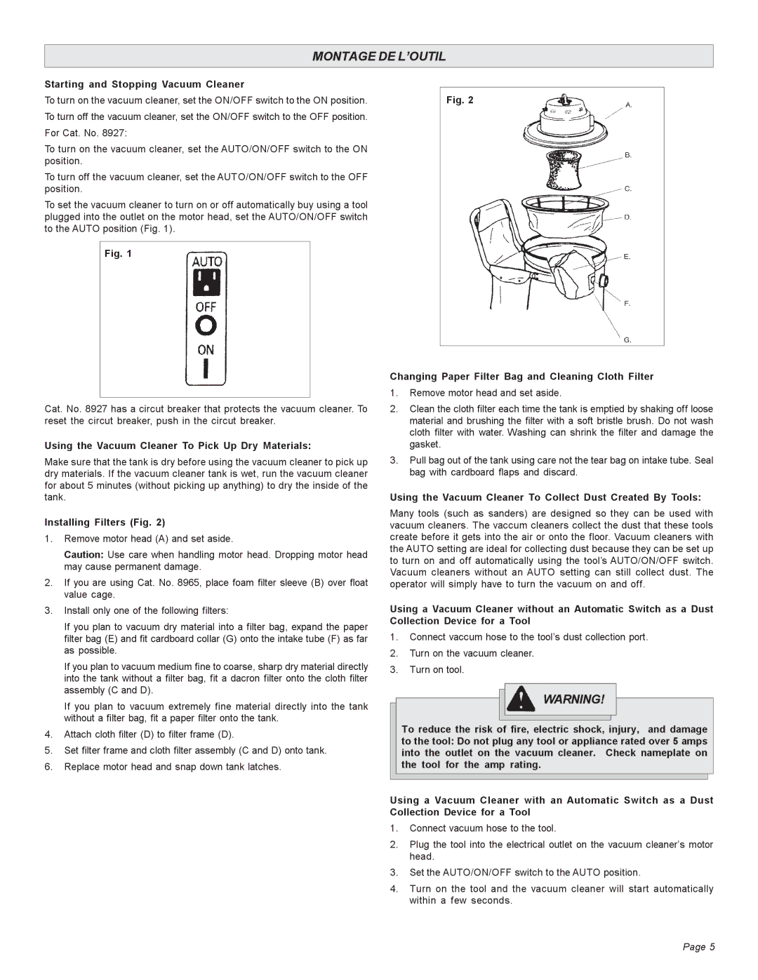 Milwaukee Heavy-Duty Commercial Vacuum manual Montage DE L’OUTIL 