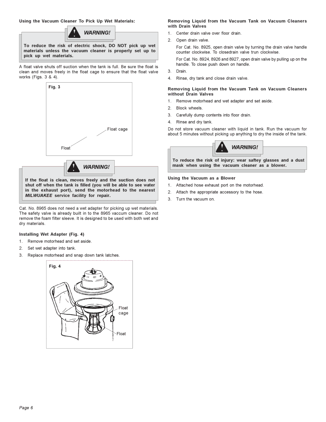 Milwaukee Heavy-Duty Commercial Vacuum manual Installing Wet Adapter Fig 