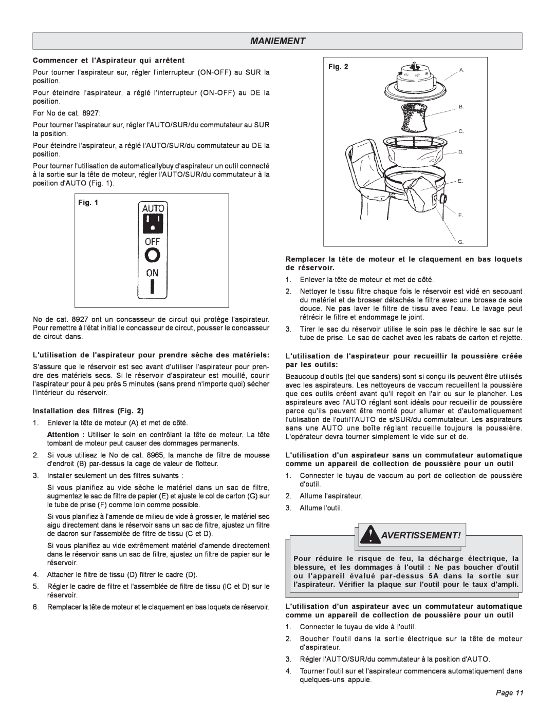 Milwaukee Heavy-Duty Commercial Vacuum manual Maniement, Avertissement, Page 