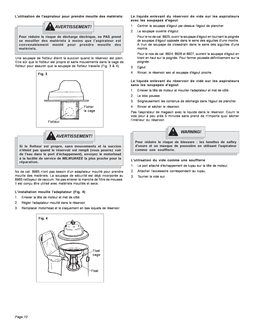 Milwaukee Heavy-Duty Commercial Vacuum manual Avertissement, Page 
