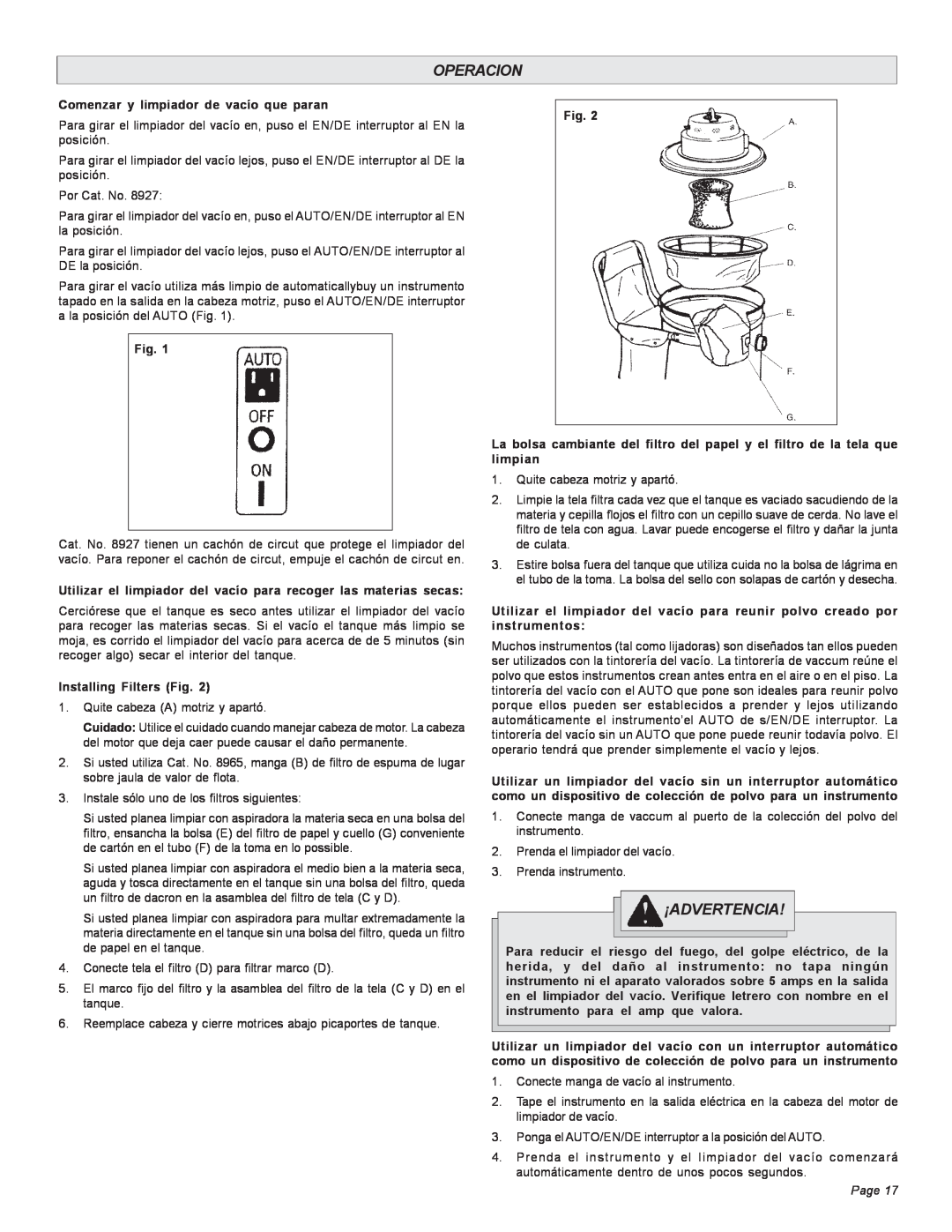 Milwaukee Heavy-Duty Commercial Vacuum manual Operacion, ¡Advertencia, Page 
