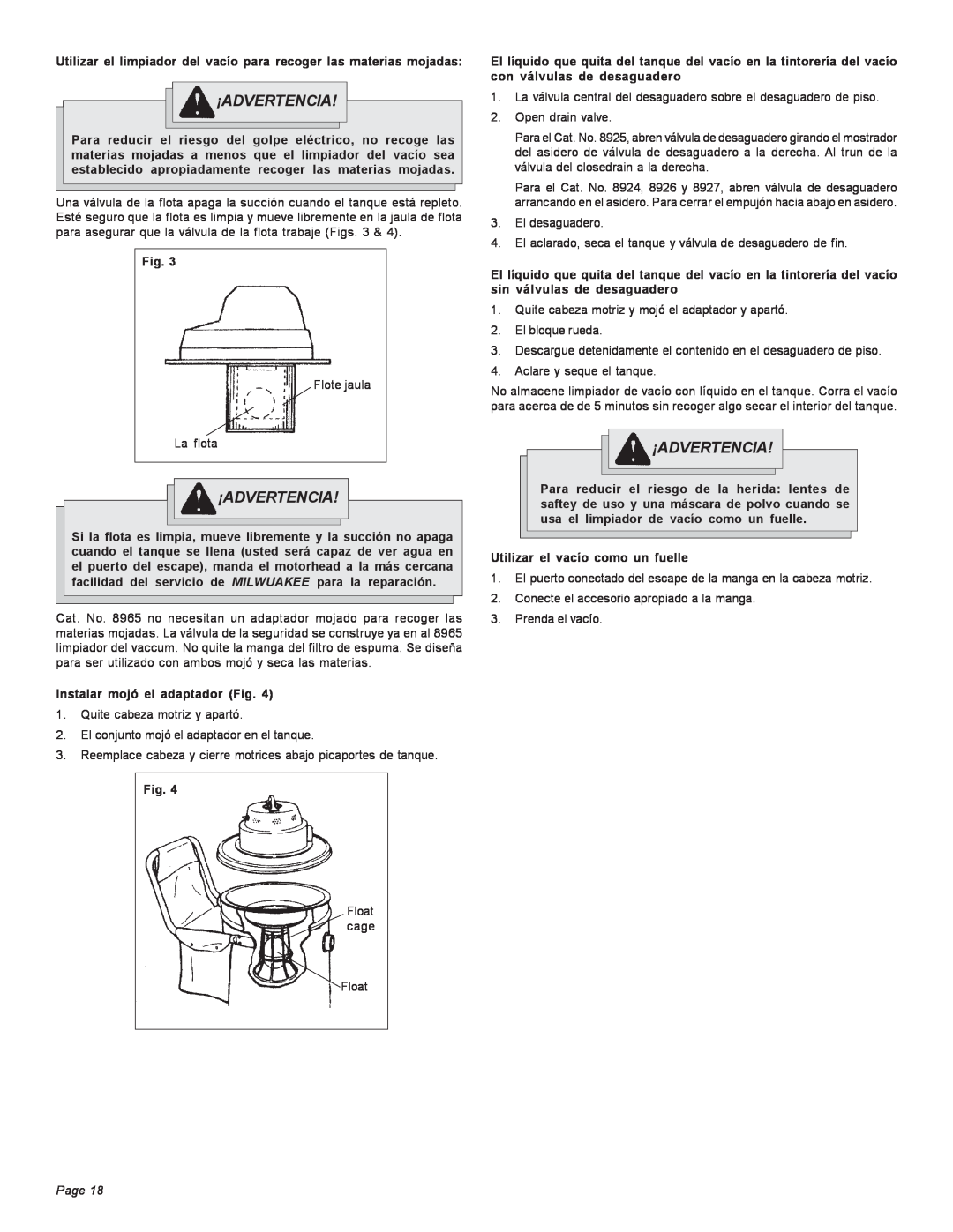 Milwaukee Heavy-Duty Commercial Vacuum manual ¡Advertencia, Page 