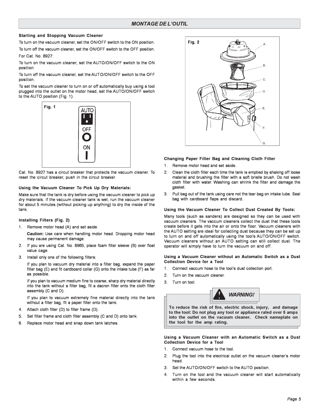 Milwaukee Heavy-Duty Commercial Vacuum manual Montage De L’Outil, Page 