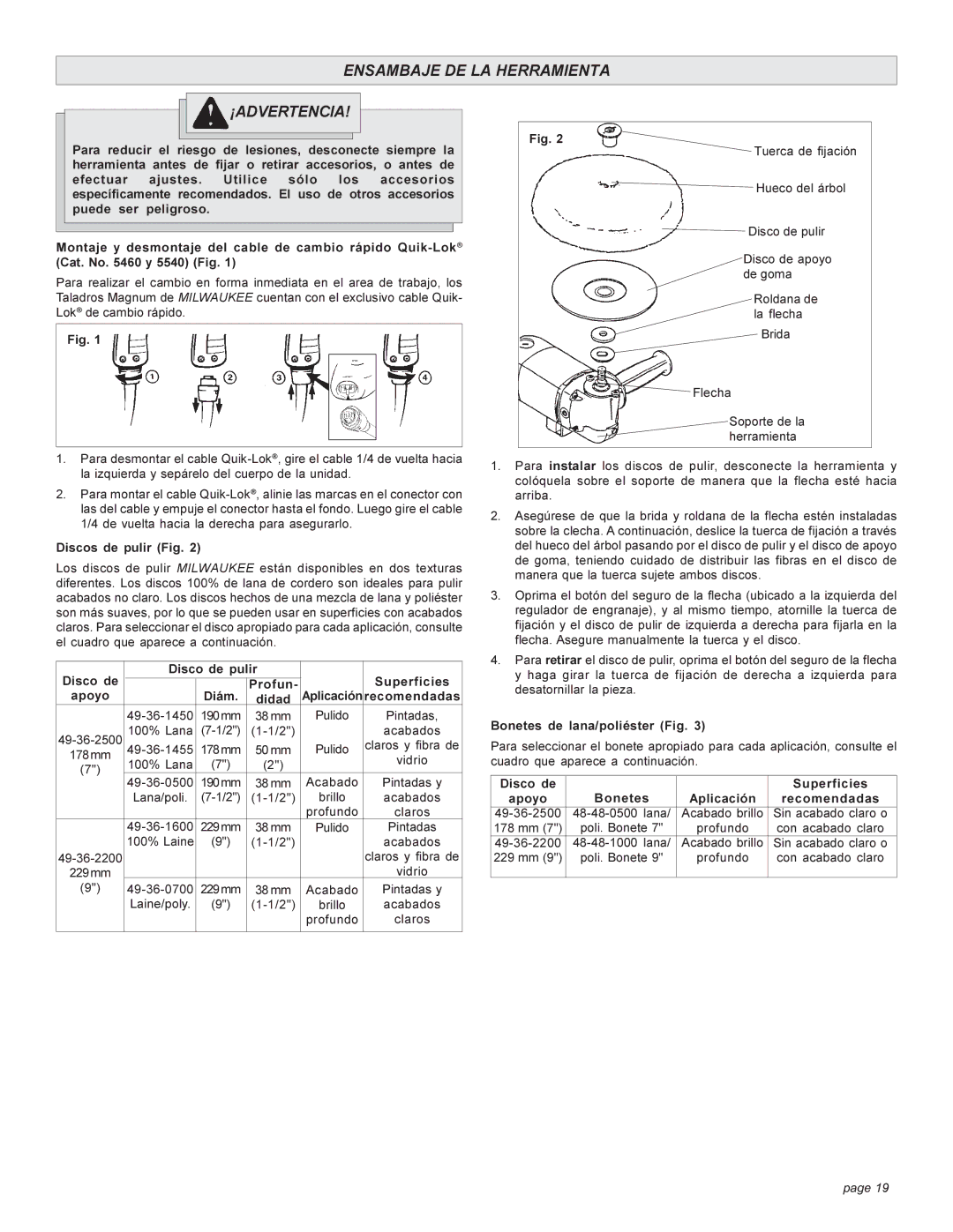 Milwaukee Heavy-Duty Polishers manual Ensambaje DE LA Herramienta ¡ADVERTENCIA 