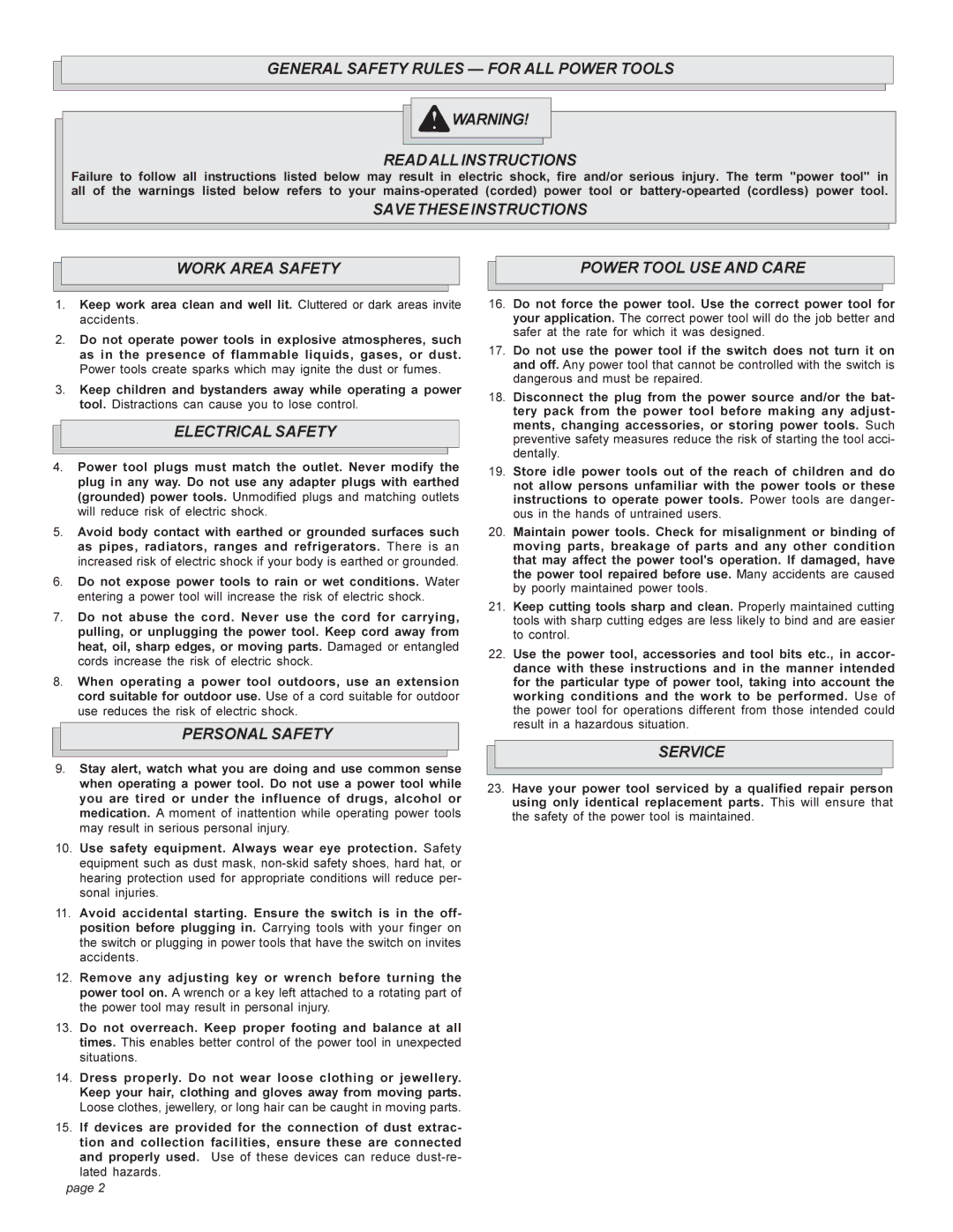 Milwaukee Heavy-Duty Polishers manual Electrical Safety, Personal Safety, Service 