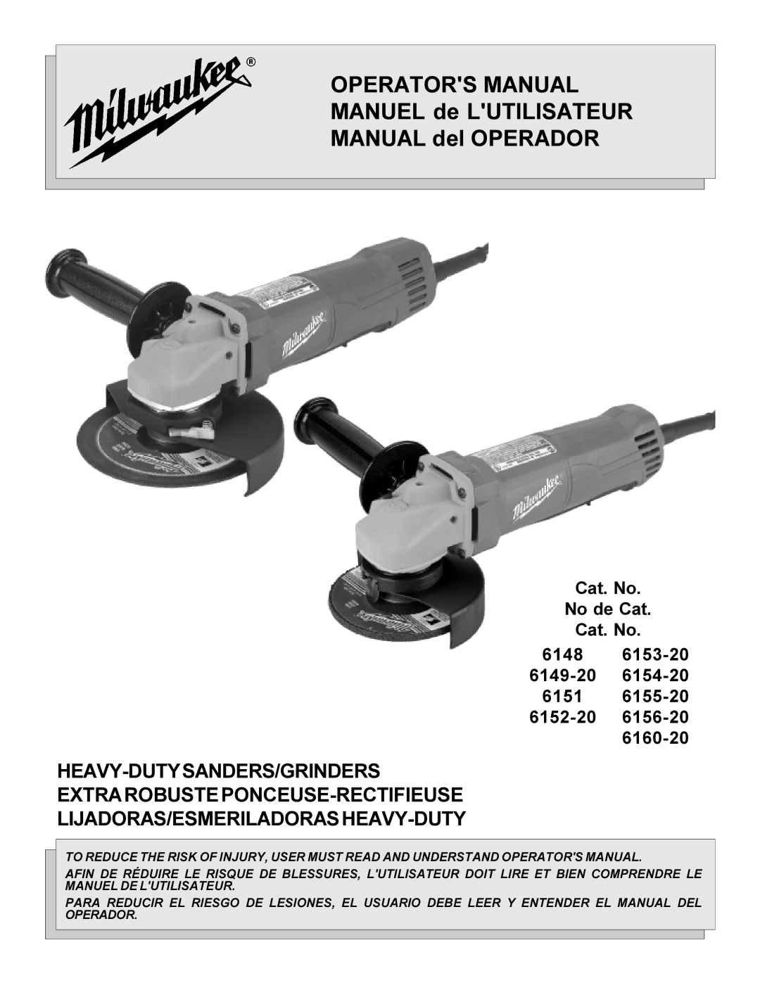 Milwaukee HEAVY-DUTYSANDERS manual Operators Manual 