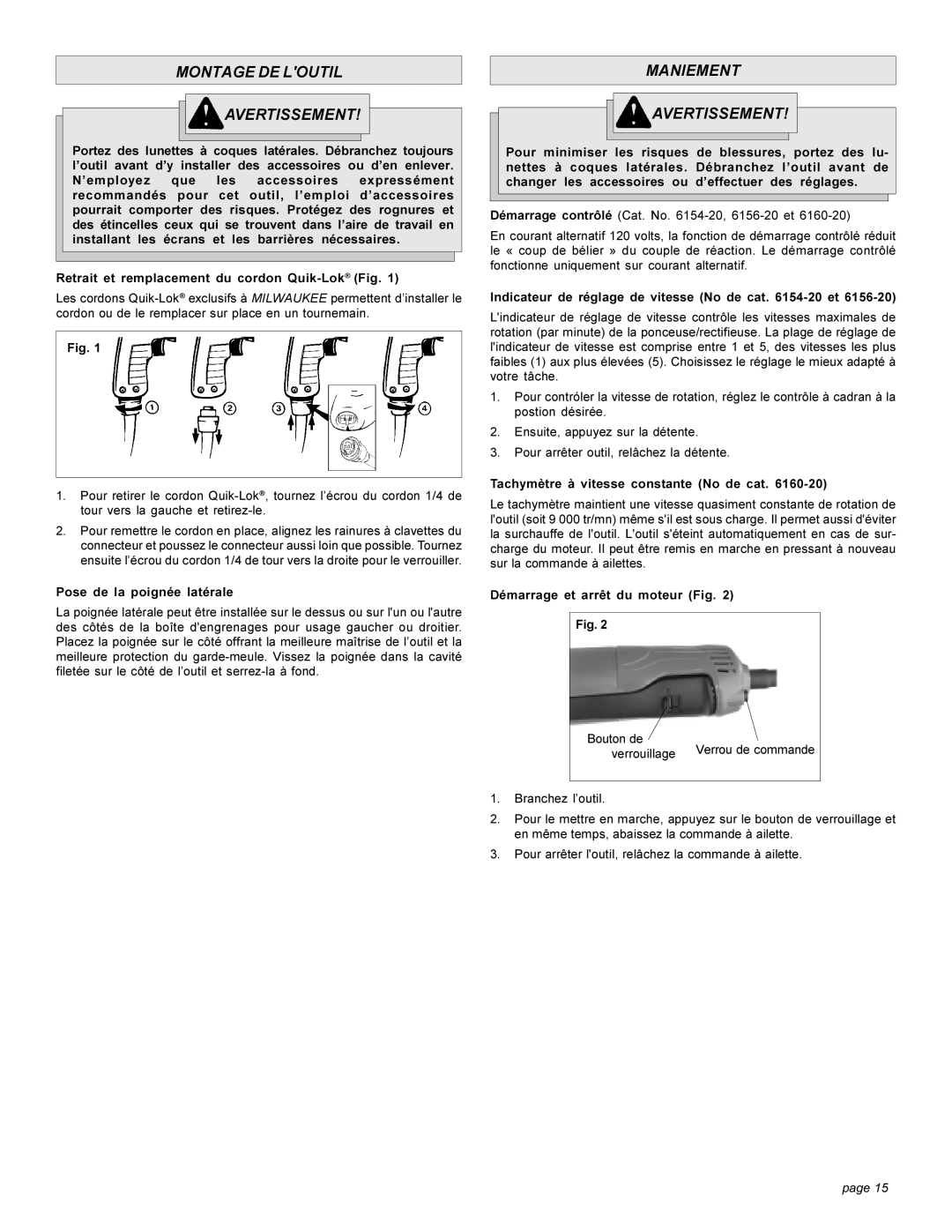 Milwaukee HEAVY-DUTYSANDERS manual Montage DE Loutil Avertissement, Maniement Avertissement 