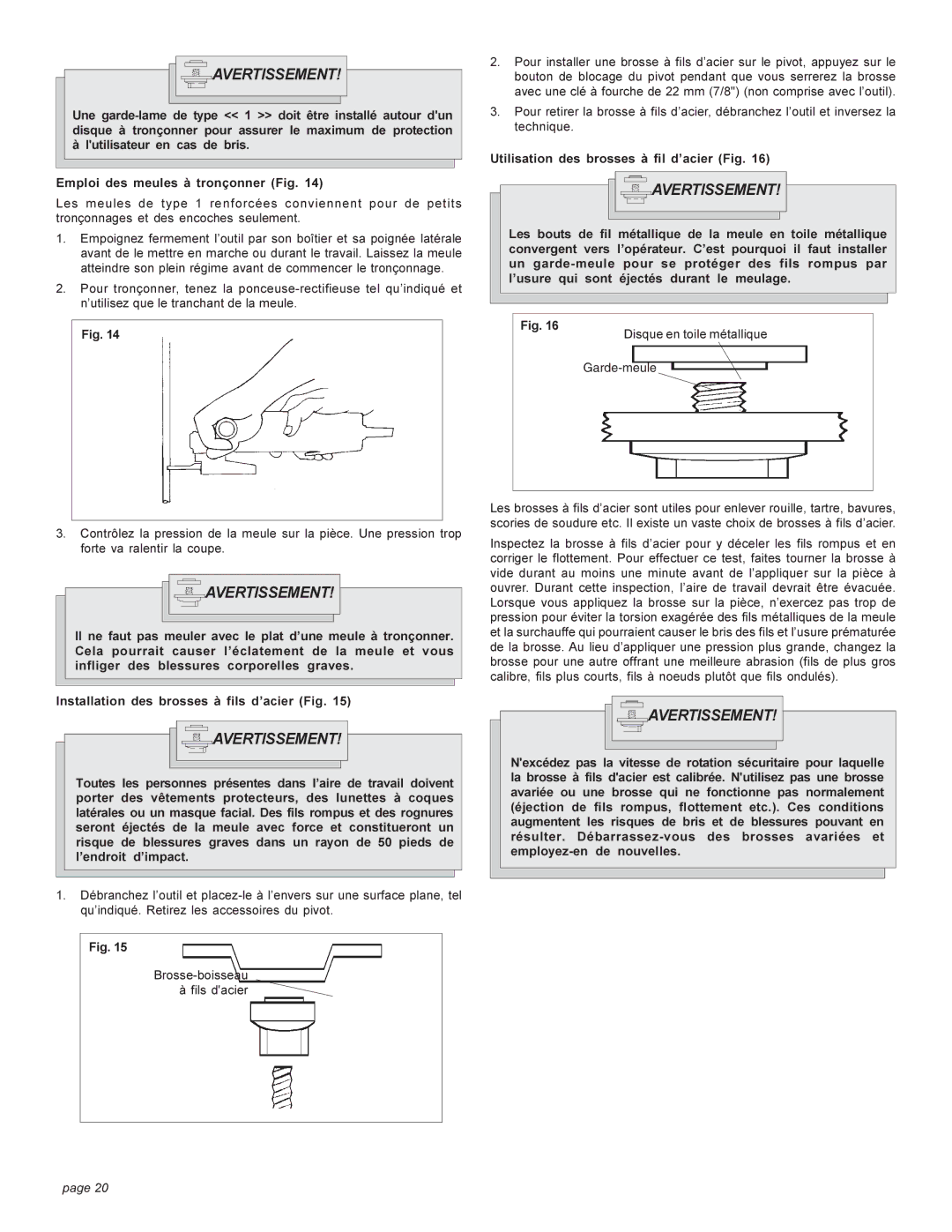 Milwaukee HEAVY-DUTYSANDERS manual Utilisation des brosses à fil d’acier Fig 