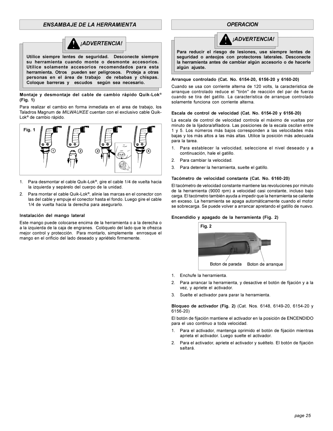 Milwaukee HEAVY-DUTYSANDERS manual Ensambaje DE LA Herramienta ¡ADVERTENCIA, Operacion ¡ADVERTENCIA 