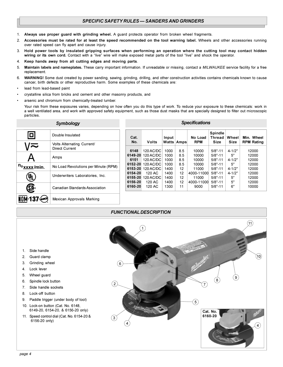 Milwaukee HEAVY-DUTYSANDERS manual Specific Safety Rules Sanders and Grinders, Functionaldescription 