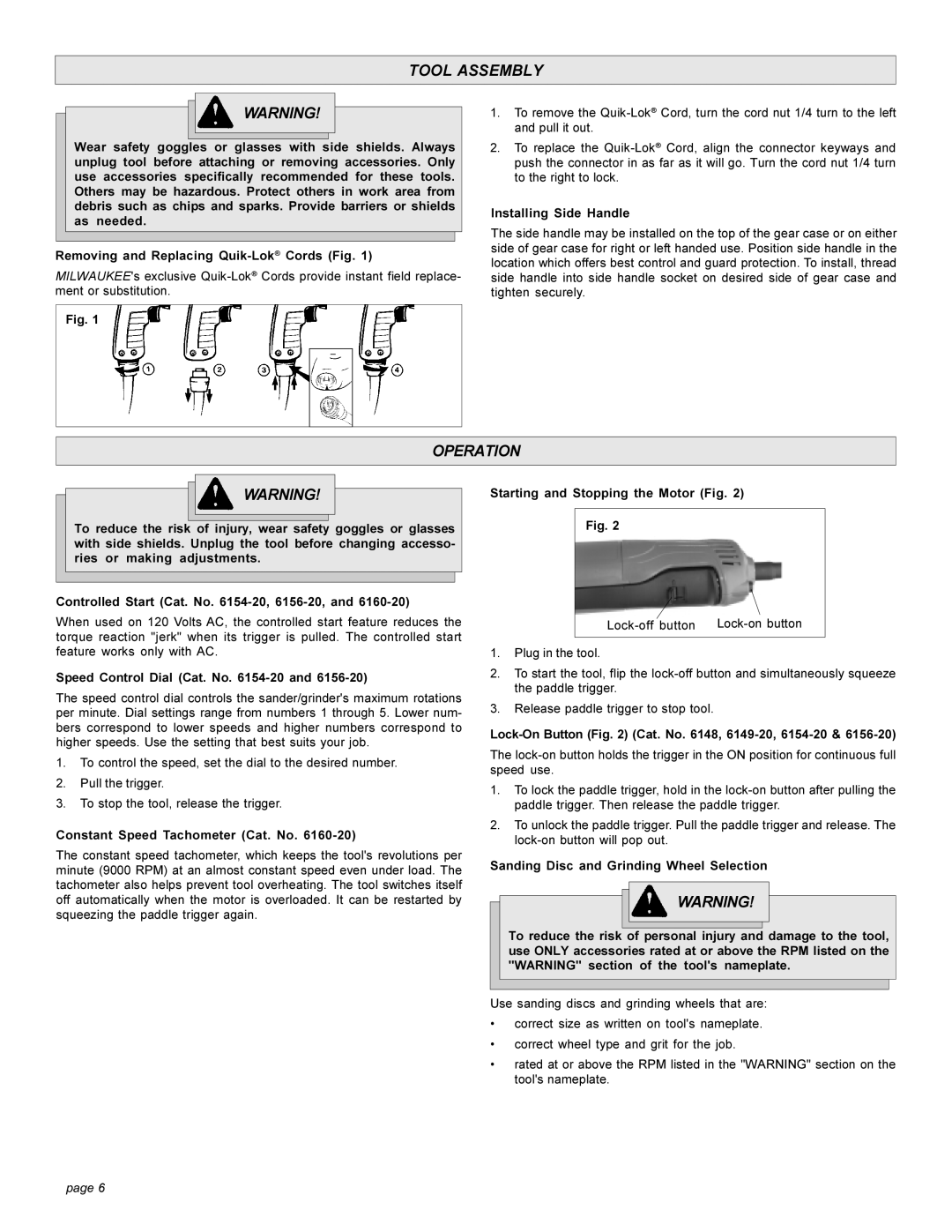 Milwaukee HEAVY-DUTYSANDERS manual Tool Assembly, Operation 