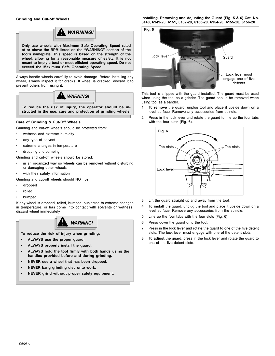 Milwaukee HEAVY-DUTYSANDERS manual Grinding and Cut-off Wheels, Care of Grinding & Cut-Off Wheels 