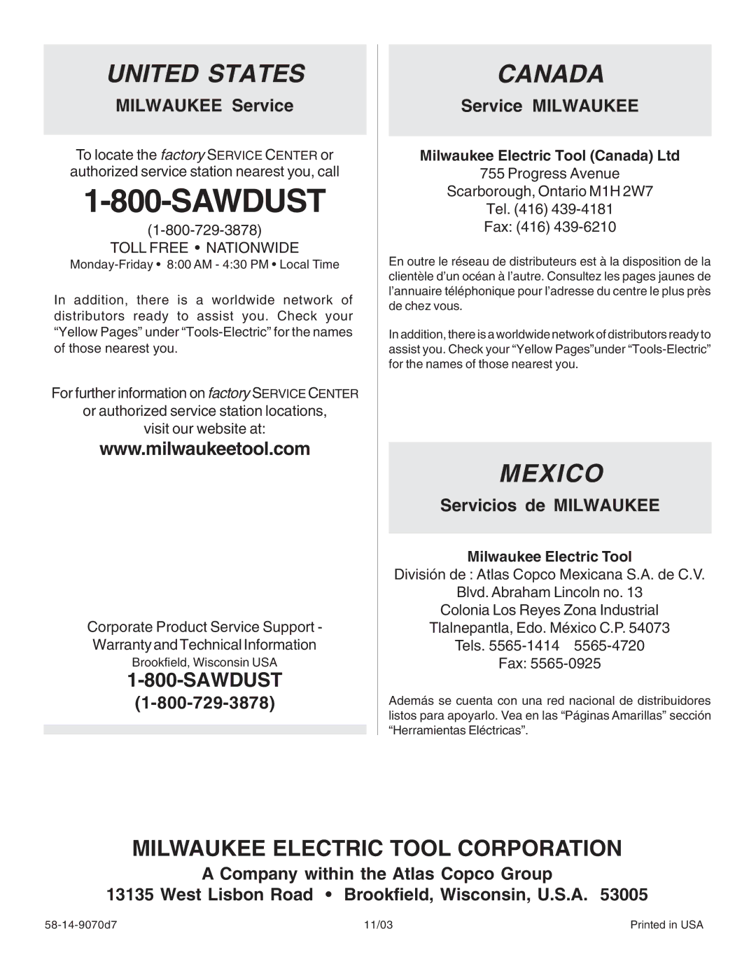 Milwaukee Impact Wrench manual Sawdust 