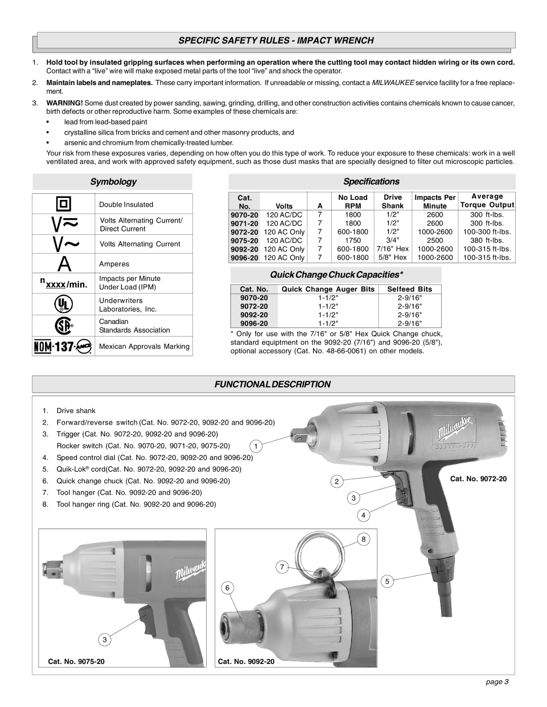 Milwaukee manual Specific Safety Rules Impact Wrench, Functionaldescription 