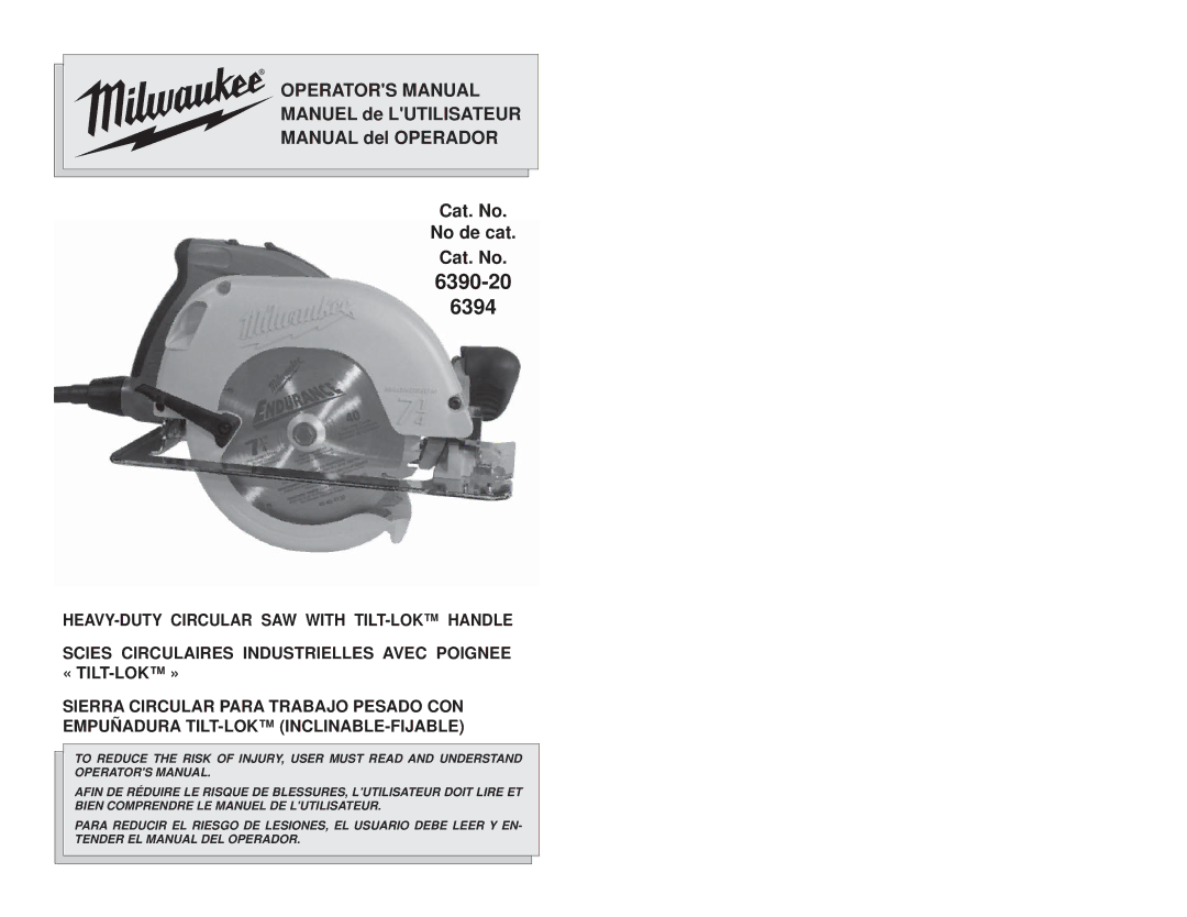 Milwaukee Jig Saw manual 6390-20 6394 