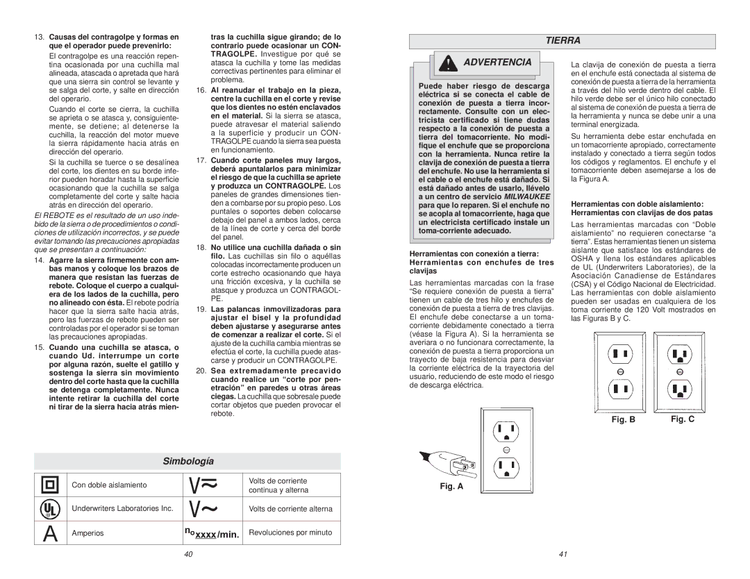 Milwaukee Jig Saw manual Tierra, Simbología 