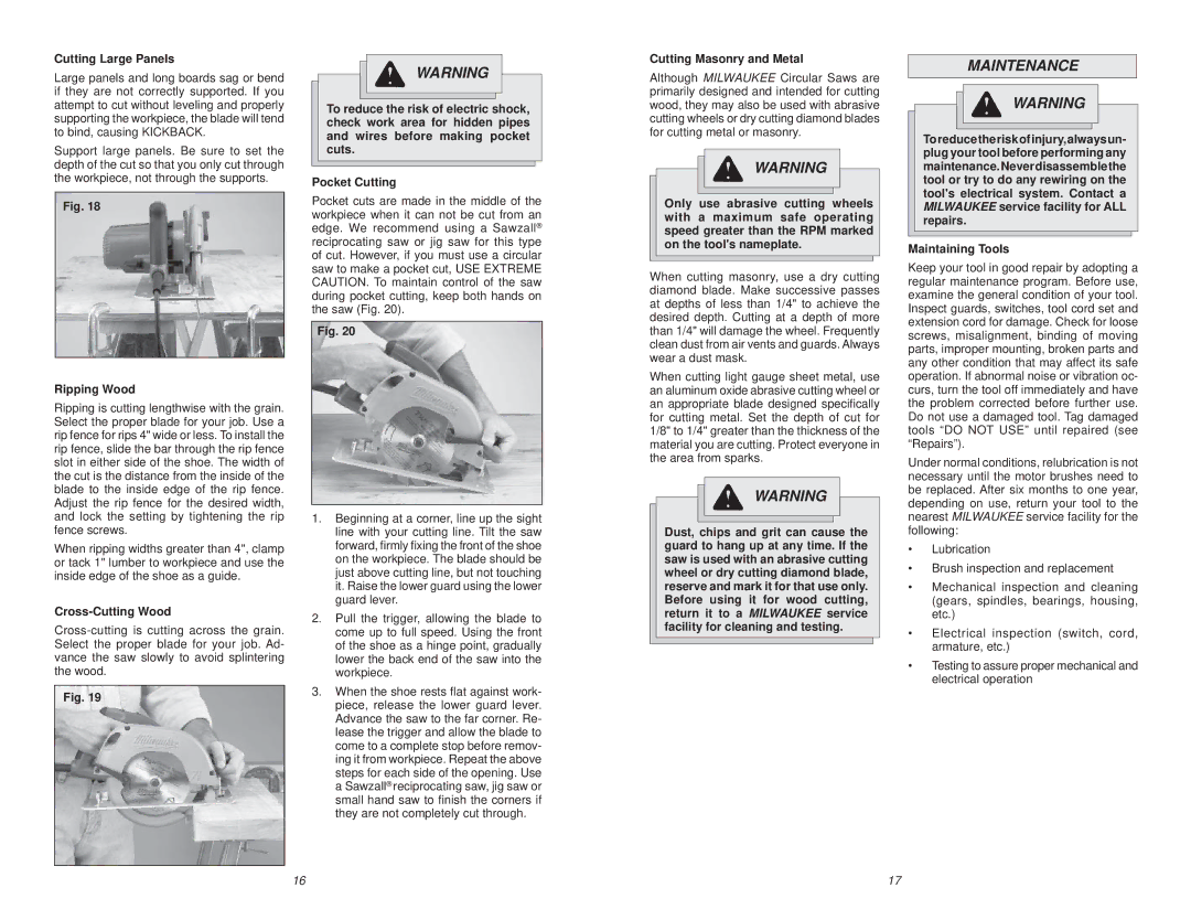 Milwaukee Jig Saw manual Maintenance 