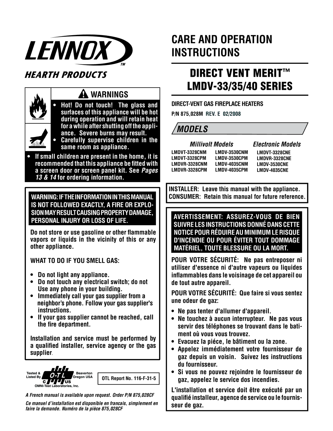 Milwaukee LMDVT-3328CNM manual Carefully supervise children in the same room as appliance, OTL Report No -F-31-5 