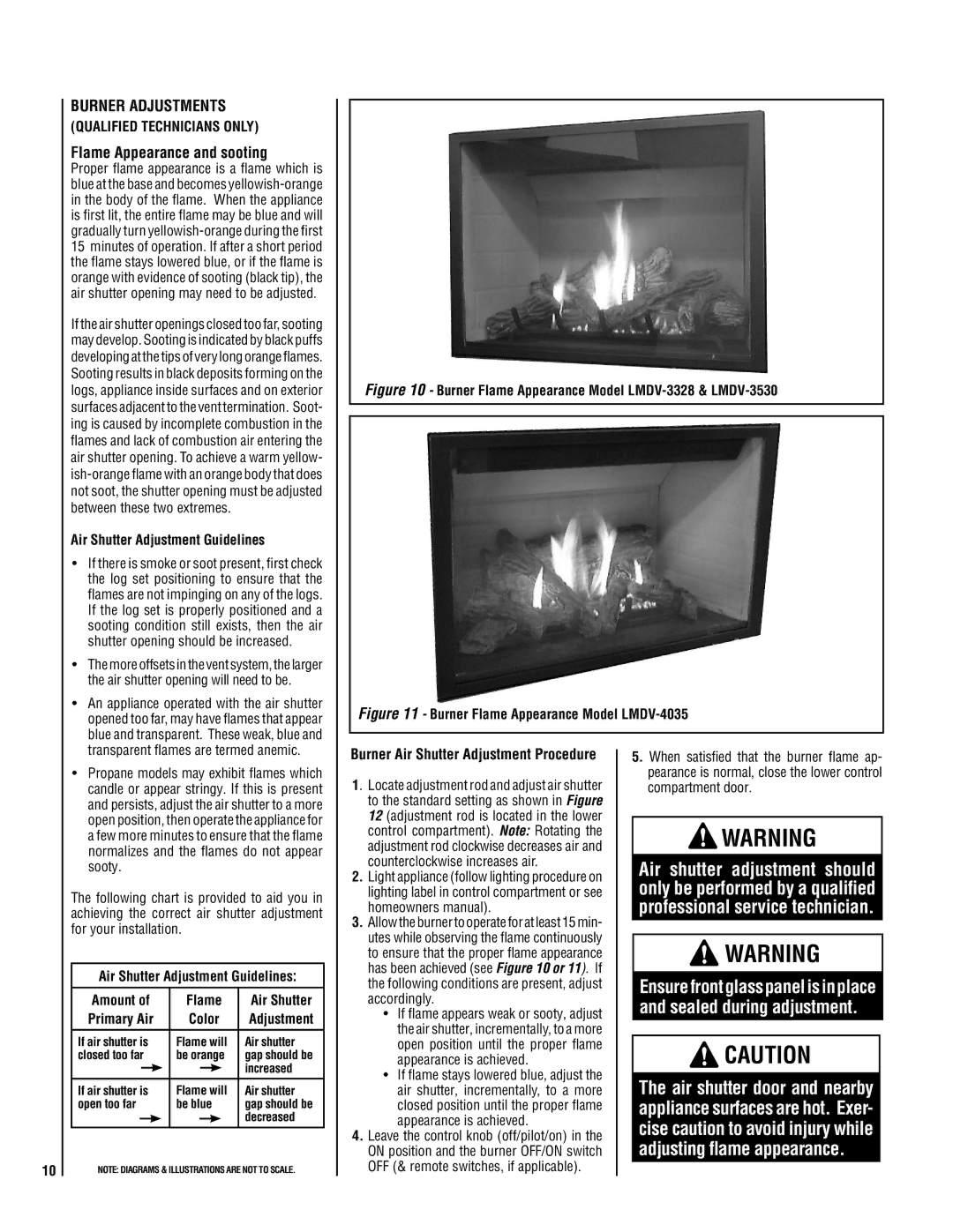 Milwaukee LMDVT-3328CNM manual Burner Adjustments, Flame Appearance and sooting, Air Shutter Adjustment Guidelines 