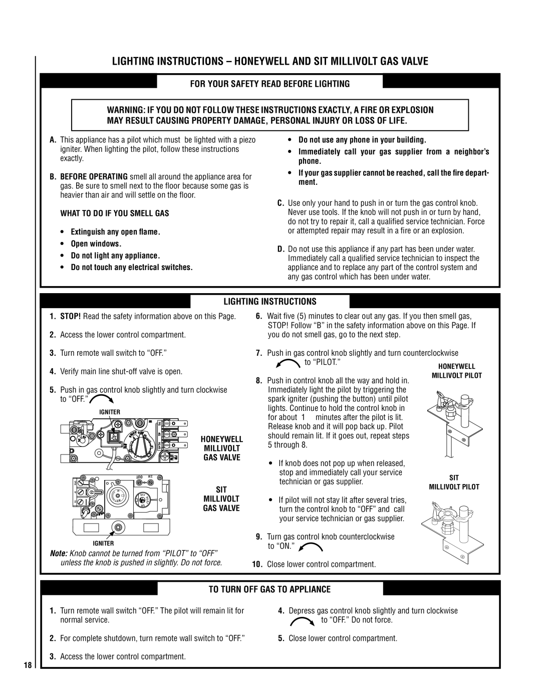 Milwaukee LMDVT-3328CNM manual Lighting Instructions, To Turn OFF GAS to Appliance, To Pilot 