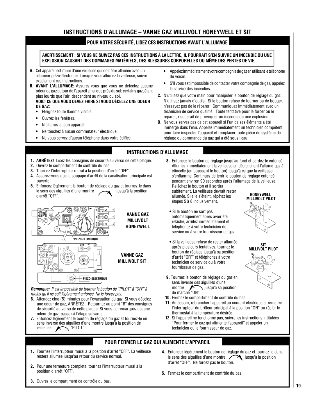 Milwaukee LMDVT-3328CNM manual Instructions Dallumage, Pour Fermer LE GAZ QUI Alimente L’APPAREIL 