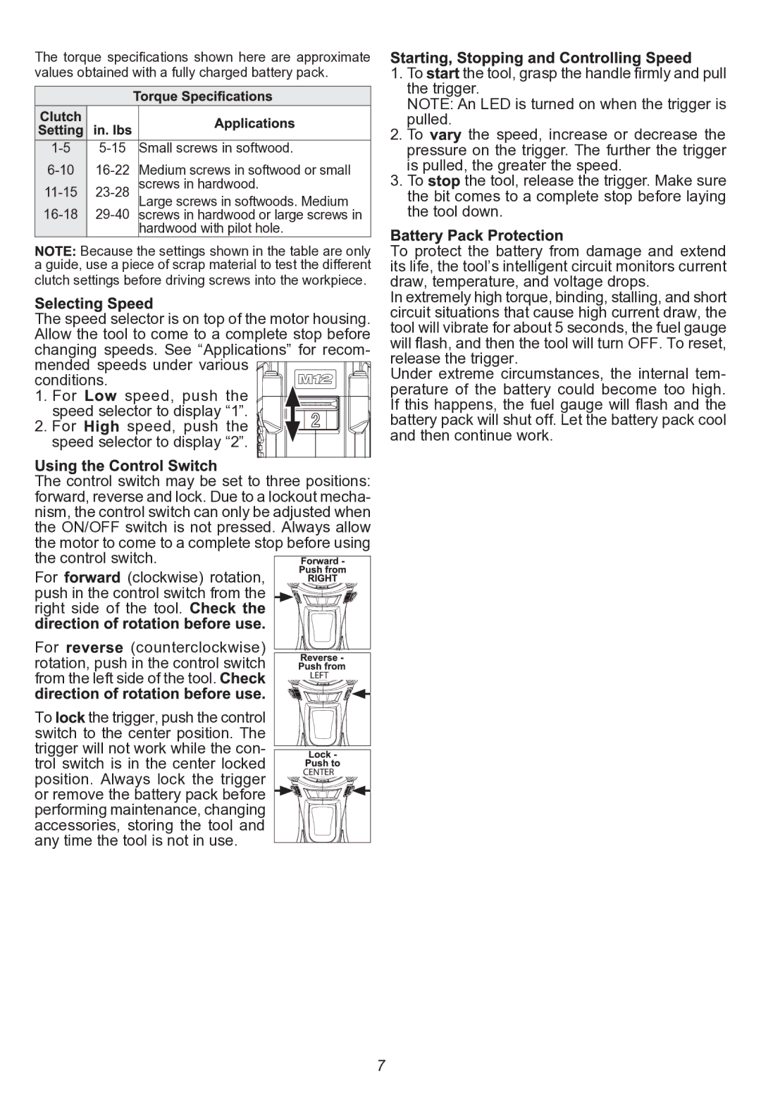 Milwaukee m12 cpd manual ON/OFF switch is not pressed. Always allow 