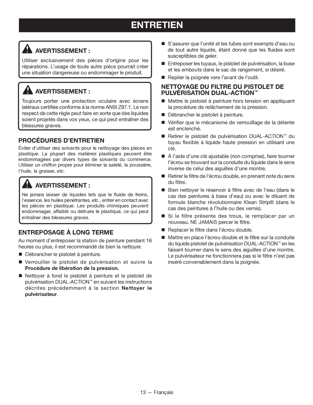 Milwaukee M4910-20 Entretien, Procédures D’ENTRETIEN, Entreposage À Long Terme, Procédure de libération de la pression 