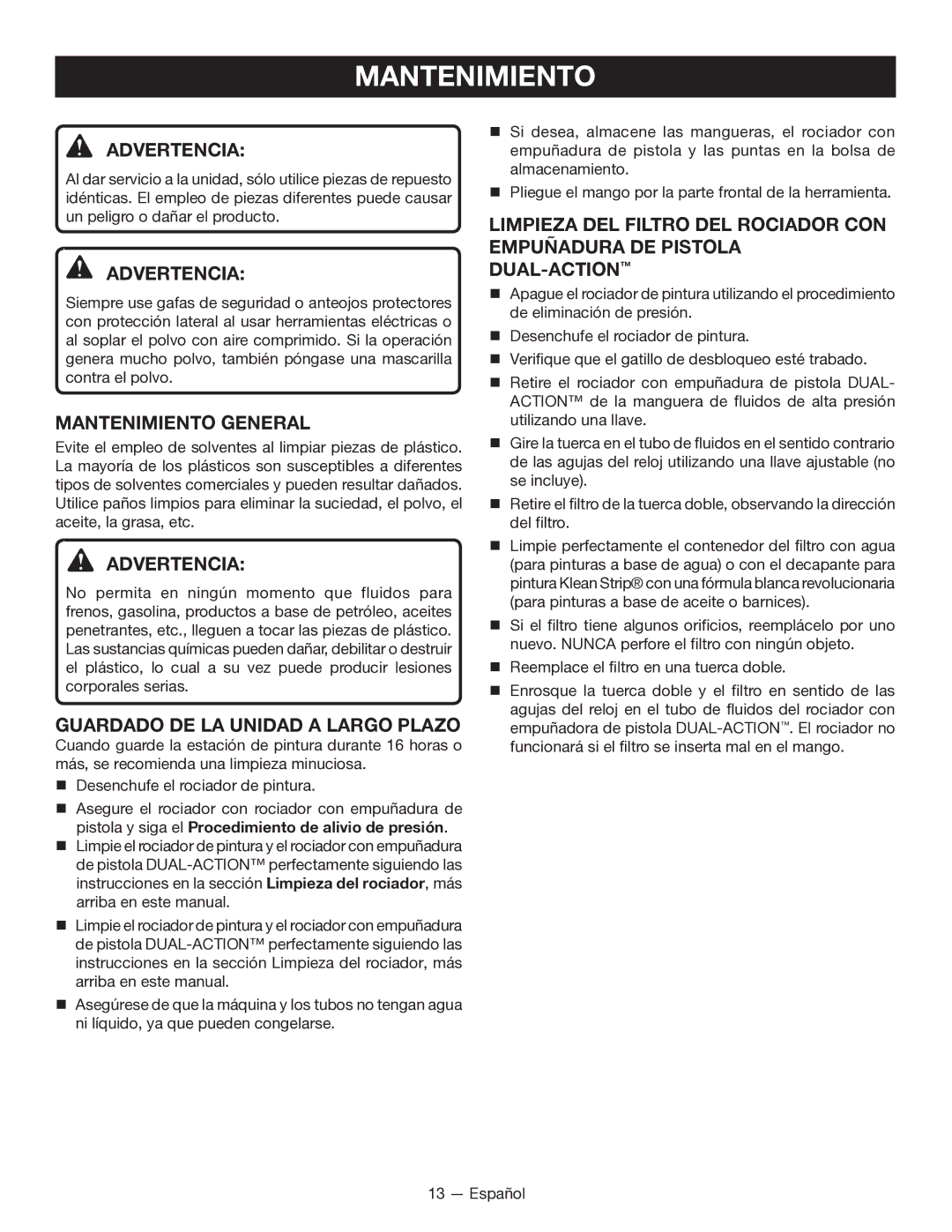 Milwaukee M4910-20 manuel dutilisation Mantenimiento General, Guardado DE LA Unidad a Largo Plazo, Dual-Action 