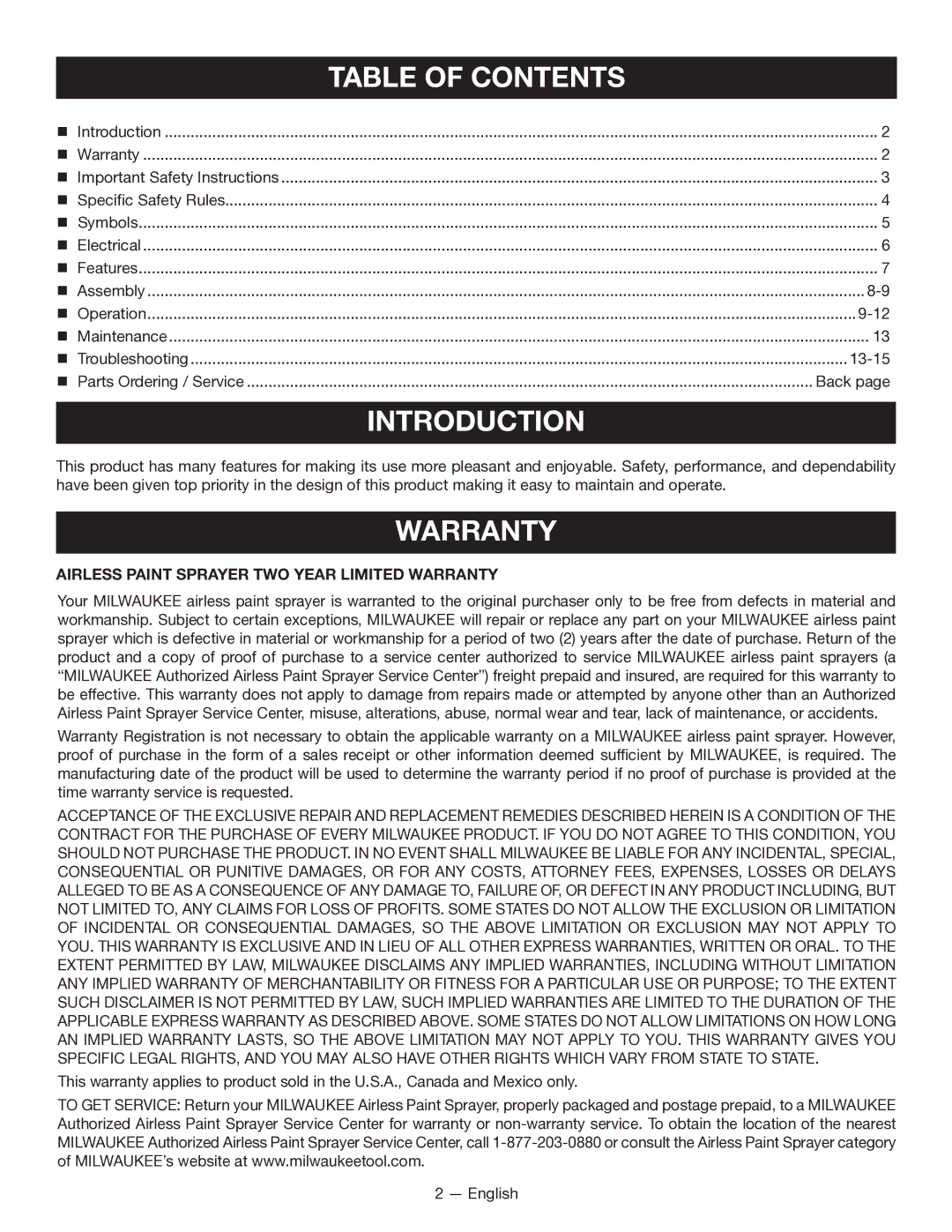 Milwaukee M4910-20 manuel dutilisation Introduction, Warranty 